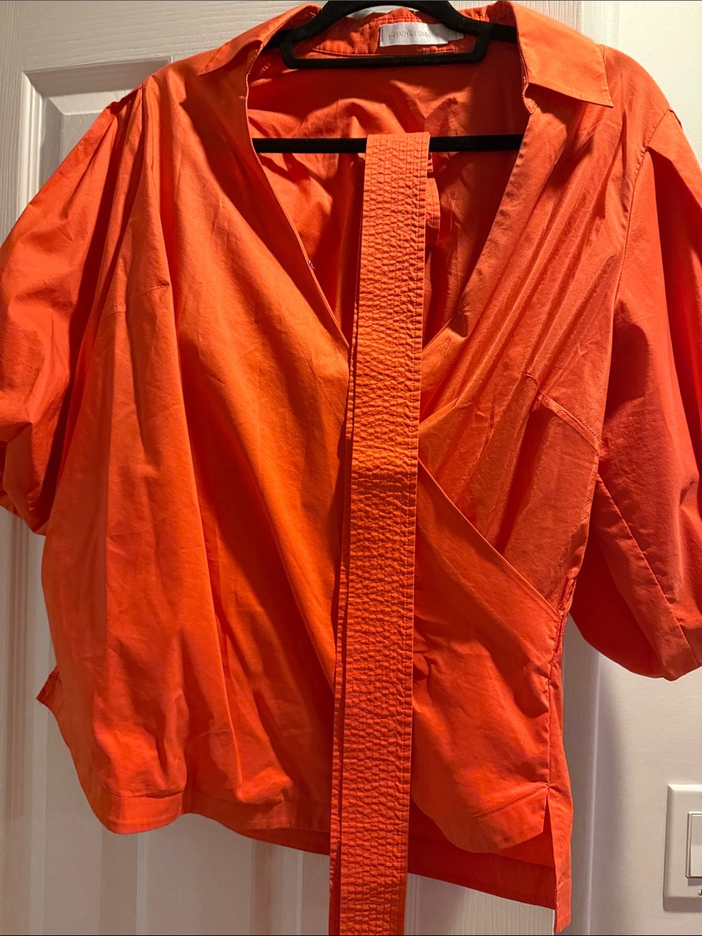 Women's Orange Wrap-Front Button Down Shirt with Self-Tie